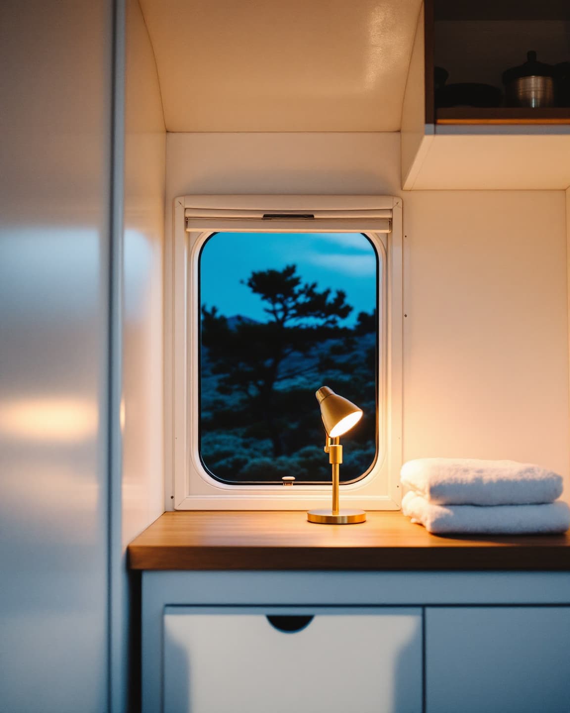 دفء المساء داخل الكرفانة · Warm interior at dusk, caravan
