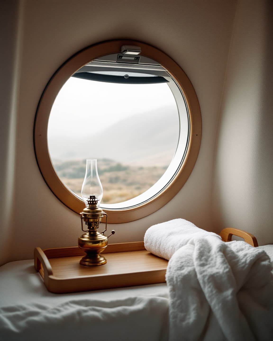 مصباح نحاسي وفوطة بيضاء · Brass lamp and white towel